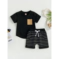 thumbnail image 2 of aturustex 2Pcs Toddler Boy Clothes Set 0M 6M 12M 18M 24M 3T 4T Summer Short Sleeve Crew T Shirt Tops with Striped Shorts Infant Boy Casual Outfits, 2 of 8