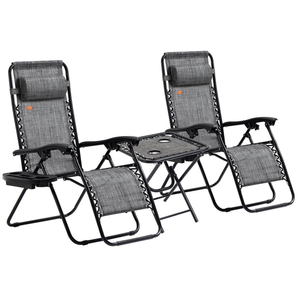 Outsunny Zero Gravity Chair Set with Folding Table & Cup Holder Trays