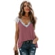 thumbnail image 1 of Mujeres Verano Suelto Empalme Encaje Ganchillo Ribete V-Cuello Cap Mangas Tanque Camisas Blusa Tops, Pink-S WD.WDQZL Ropa, 1 of 4