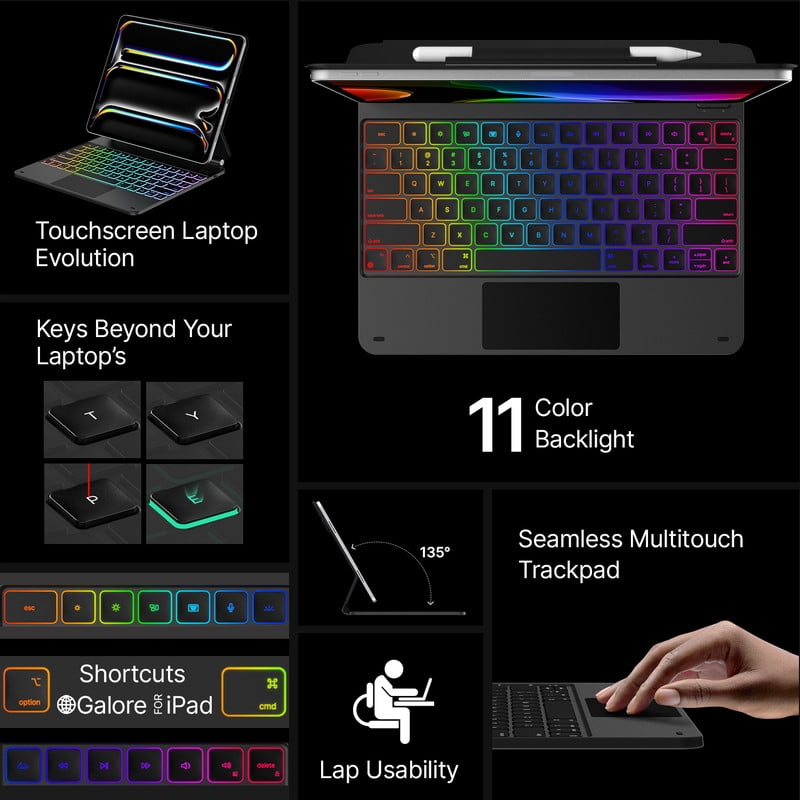 typecase Magic Keyboard Case for iPad Pro 13-inch (M4, 2024), Magnetic Stand, Multi-Touch Trackpad, 11 Colors Backlight with Pencil Holder (Black)
