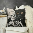 thumbnail image 2 of YINGXI Cat Lovers Gift，White Skull and Black Cat Pillow Covers Hallowmas Thanksgiving Farmhouse Outdoor Cat Lovers Room Throw Pillowcase Flannel Sofa Couch Decorative Cushion Case 12x12in, 2 of 5