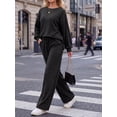 thumbnail image 4 of Cueply Two Piece Sets for Women Outfits Fall Lounge Set Sweatshirt Knit Pullover Sweater Tops Wide Leg Pants, 4 of 9