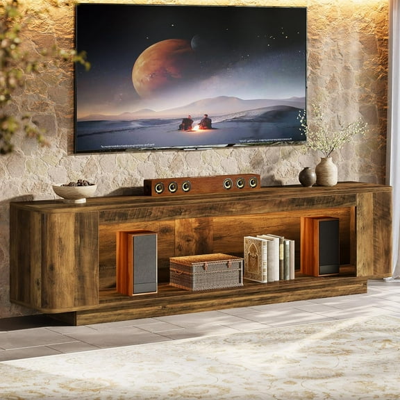 Tribesigns 70.9-Inch TV Stand for 65/70/75/80-Inch TVs, Television Console Table with LED Light Strip for Living Room, Bedroom, Rustic Brown