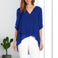 thumbnail image 1 of Verano 3/4 Mangas Mujeres Tops Cuello En V Moda Chifón Irregular Sólido Camiseta Likrtyny Mujer, 1 of 3