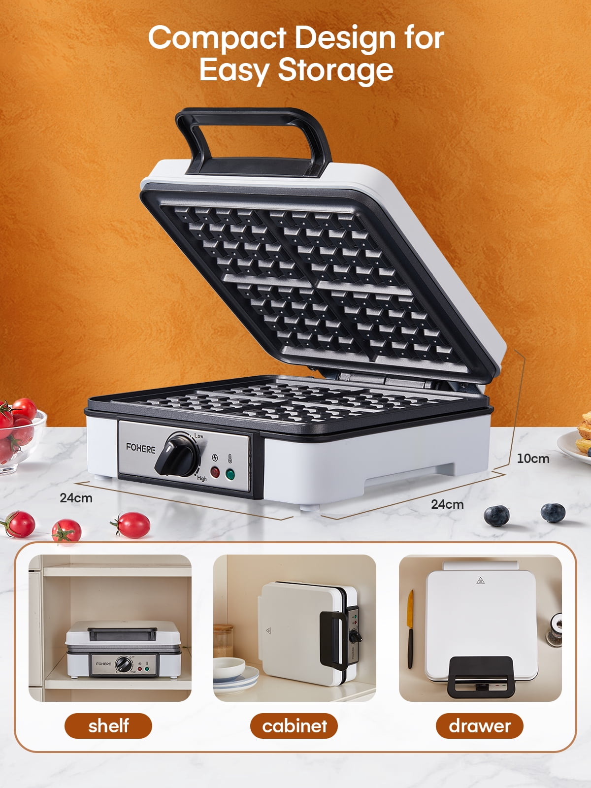 FOHERE 4 Slice Electric Waffle Maker, Non-Stick