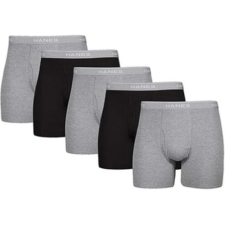 Hanes Ultimate Men's Tagless Boxer Briefs 5-Pack, Black/Grey, Large