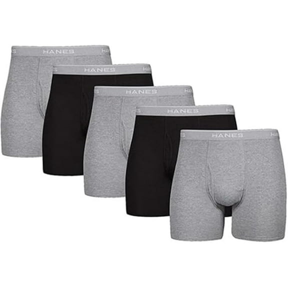 Hanes Ultimate Men's Tagless Boxer Briefs 5-Pack, Black/Grey, Large