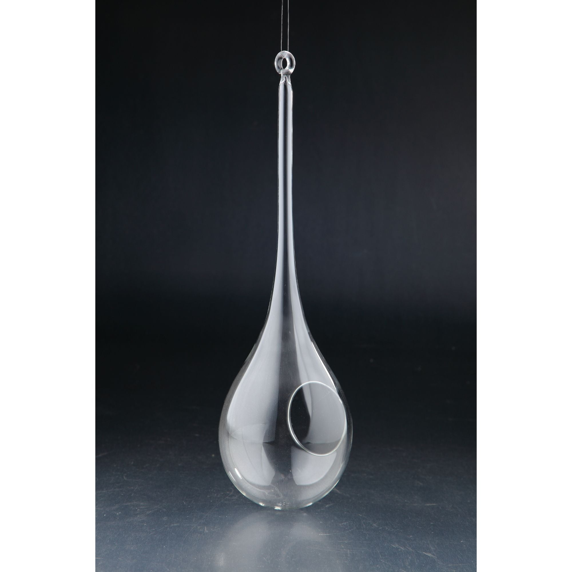 15.5" Clear Droplet Form Hand Blown Glass Candle Holder