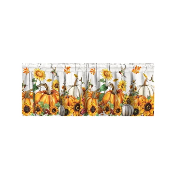 Fall Valance Curtain Rod‑Pocket Pumpkin Sunflower Printed Window Valance Harvest Themed Short Window Treatment For Kitchen Dining Room Farmhouse Home Decor