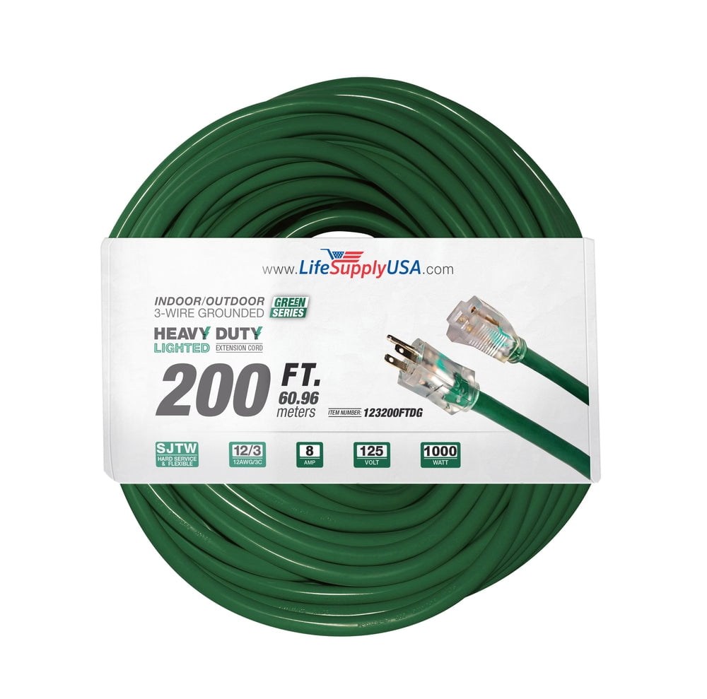 200ft Heavy Duty Power Extension Cord 12 Gauge/3 Prong, Indoor