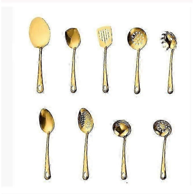 Gold Plated Stainless Steel Kitchen Utensil Set - 9 Piece Titanium Gold Cooking Tools Gift Set for Home & Family