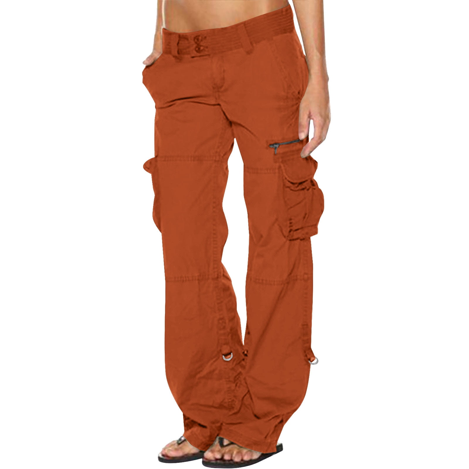 ZXHACSJ Women Low Waist Baggy Cargo Pants Loose Pocket Jogger Trousers  Hippie Punk Streetwear Orange S 