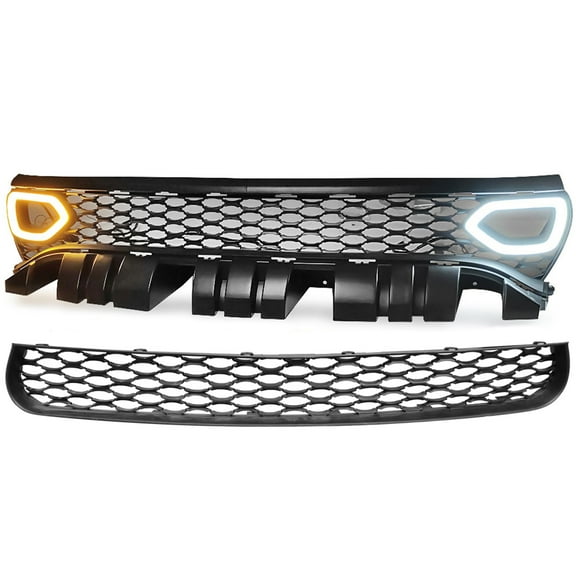 Ikon Motorsports Compatible with 15-23 Dodge Charger SRT Style Upper & Lower Grille   LED Lights