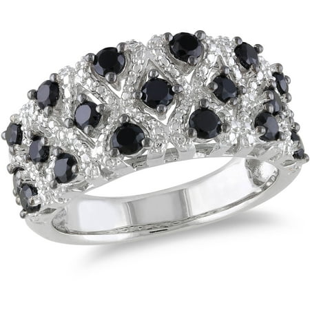 1-1/2 Carat T.G.W. Black Spinel Sterling Silver Fashion Ring
