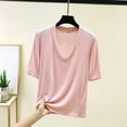 thumbnail image 2 of Htigea Women's Deep V Neck Short Sleeve Tops Solid Color Casual Loose Fit Summer T-Shirts Soft Comfortable Everyday Tees Pink M, 2 of 6