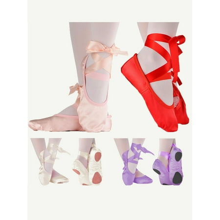 

Multitrust s Girl Ladies Ballet Shoes Yoga Gymnastic Toe Pointe Satin Ribbon Dancing Shoes