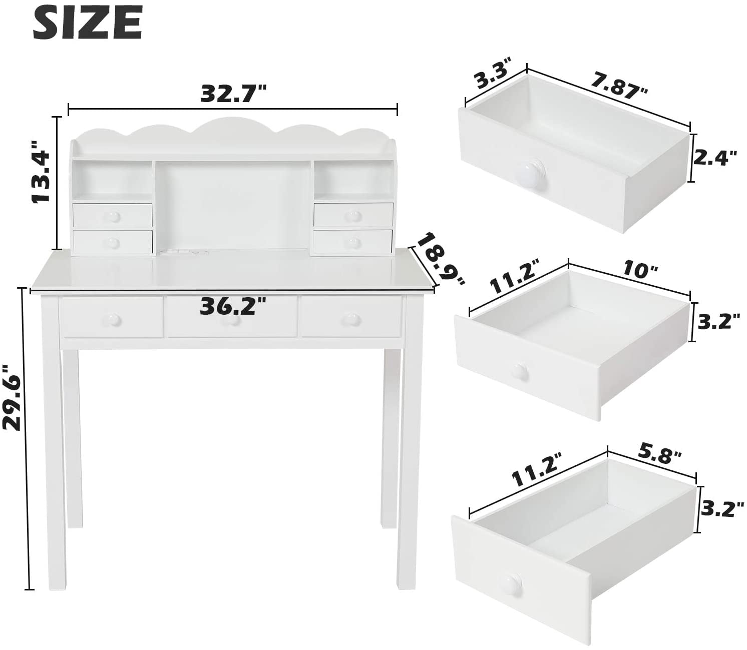 AMUZER 36.2" Writing Desk with USB Port and 7 Drawers, Computer Desk Study Table, White