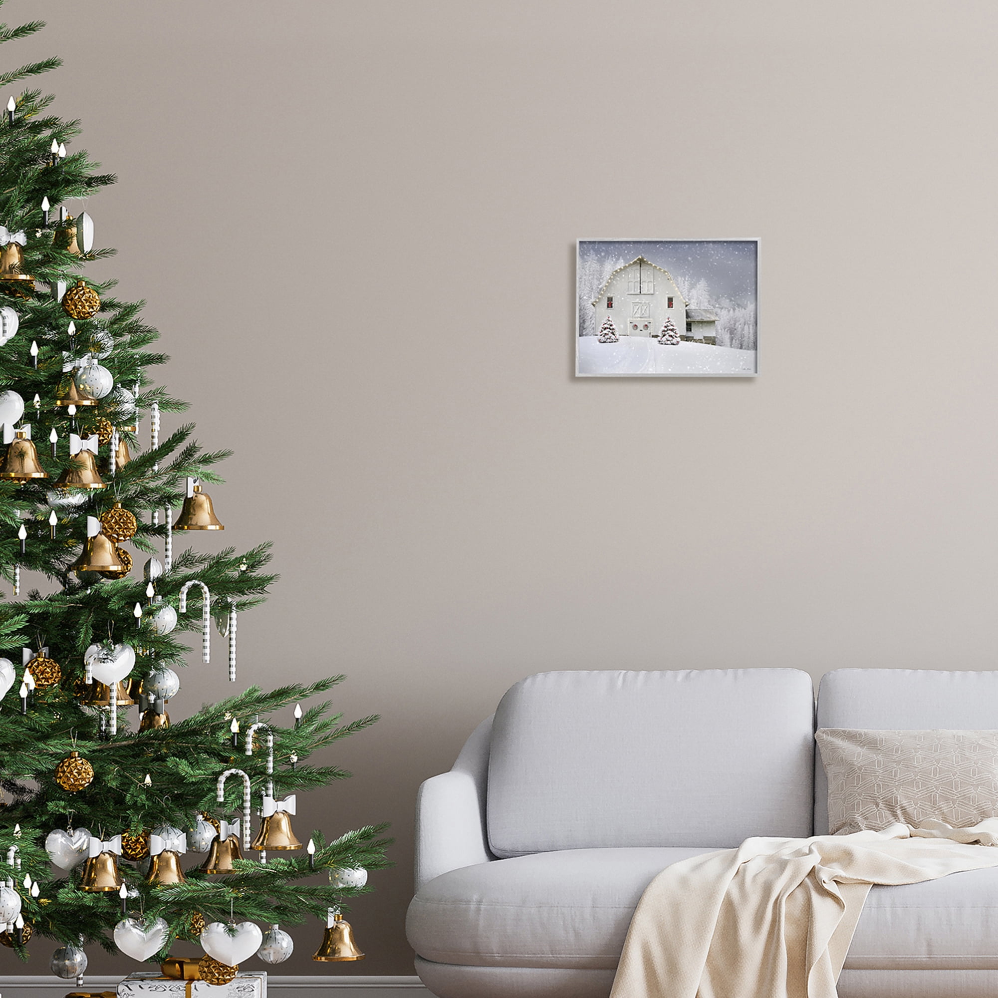 White Winter Snowfield Barn Cozy Christmas Scenery Landscape Painting Framed Art Print Wall Art