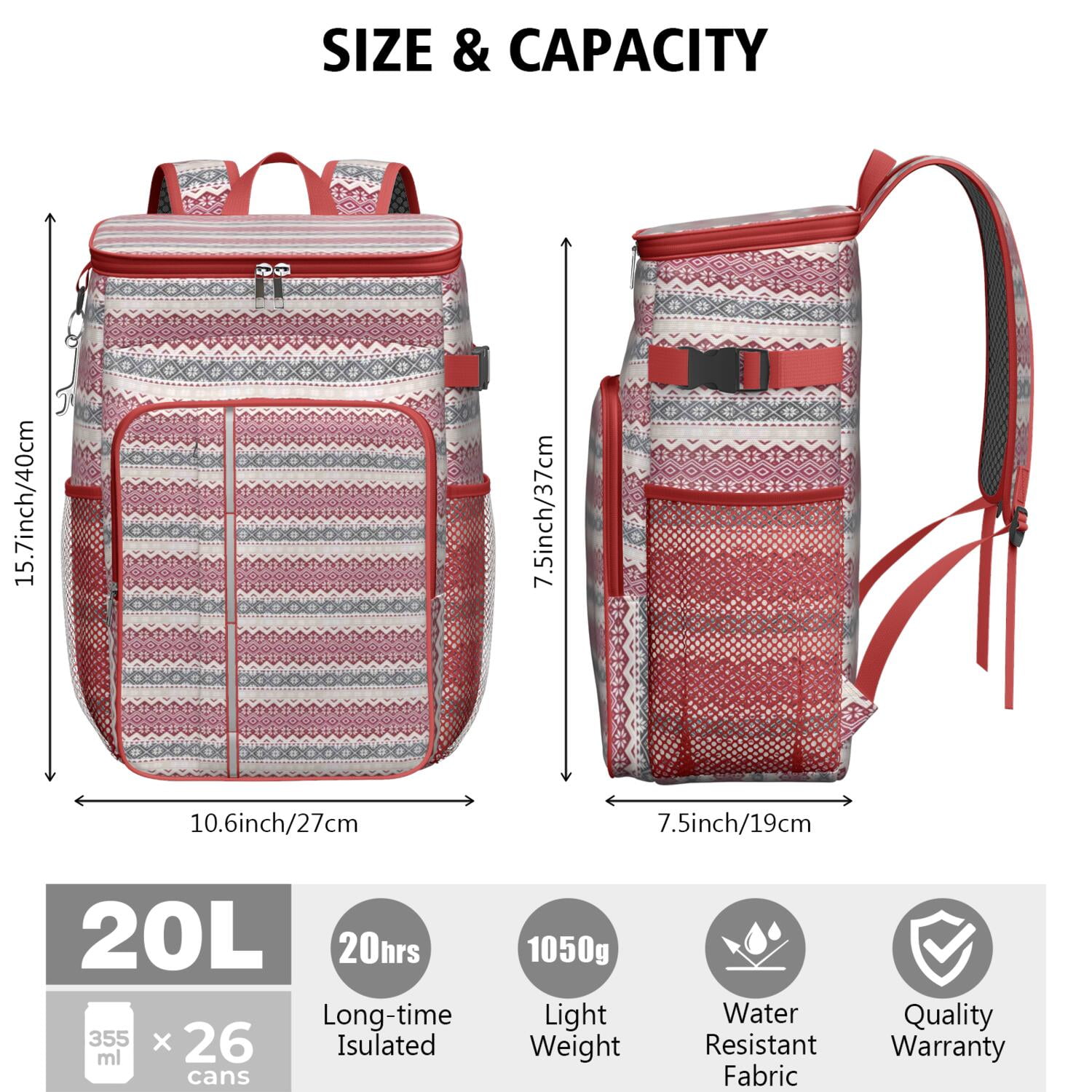 Travel Cooler Bag - Multicolor Christmas Pattern Camping Beer Cooler Backpack with Bottle Opener- Waterproof Insulated Picnic Backpacks - Cooler Bag for Beach