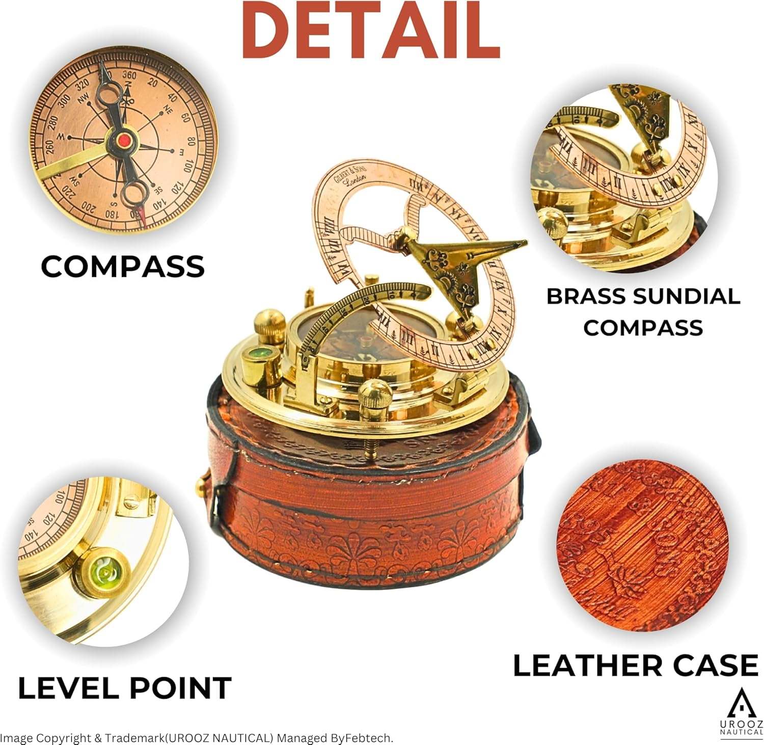 Sailor Brass Sundial Compass with Leather Case | Pocket Compass Gift Compass Rustic Vintage Home Decor Gifts | Present for Baptism, Communion, Graduation, Christian, Christmas- Mother