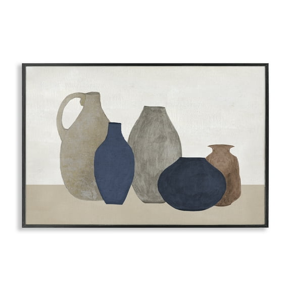 Stupell Industries Natural Hued Vases Abstract Painting Black Framed Art Print Wall Art, 18 x 12