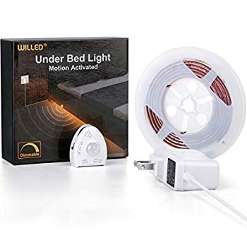 Under Bed Light, Dimmable Motion Activated Bed Light 5ft LED Strip with Motion Sensor and Power Adapter, Bedroom Night Light Amber for Baby, Crib, Bedside, Stairs, Cabinet and