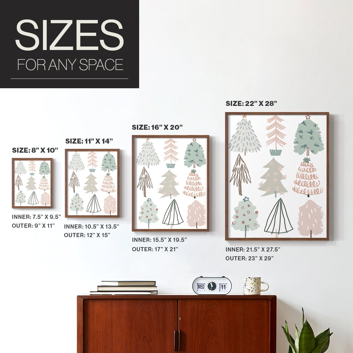 Christmas Tree Sketchbook I Framed Print in Brown Solid Wood Framed Print No Nail Hanging