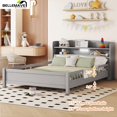 thumbnail image 4 of Bellemave Wood Full Size Platform Bed with Storage Headboard and LED Light Full Storage Bed Low Wooden Bed Frame with Full-length Guardrail and Wooden Slats for Kids and Teens,Antique Gray, 4 of 10
