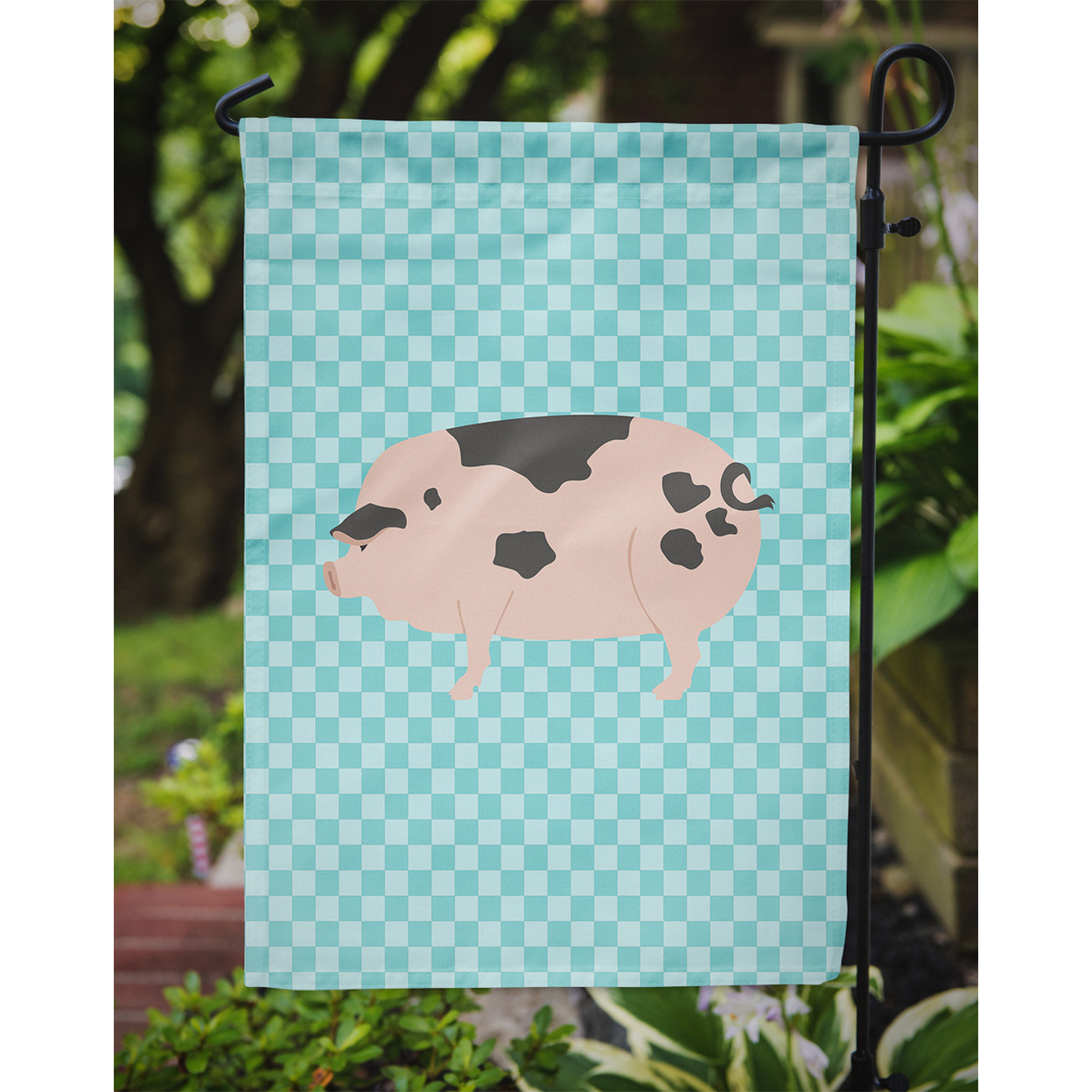 Caroline's Treasures BB8114GF Gloucester Old Spot Pig Blue Check Flag Garden Size , Small, multicolor