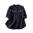 thumbnail image 2 of Neewe Embroidered Blouse Round-Neck Short Sleeve Button Down Shirt Casual Boho Style for Spring Summer, 2 of 5