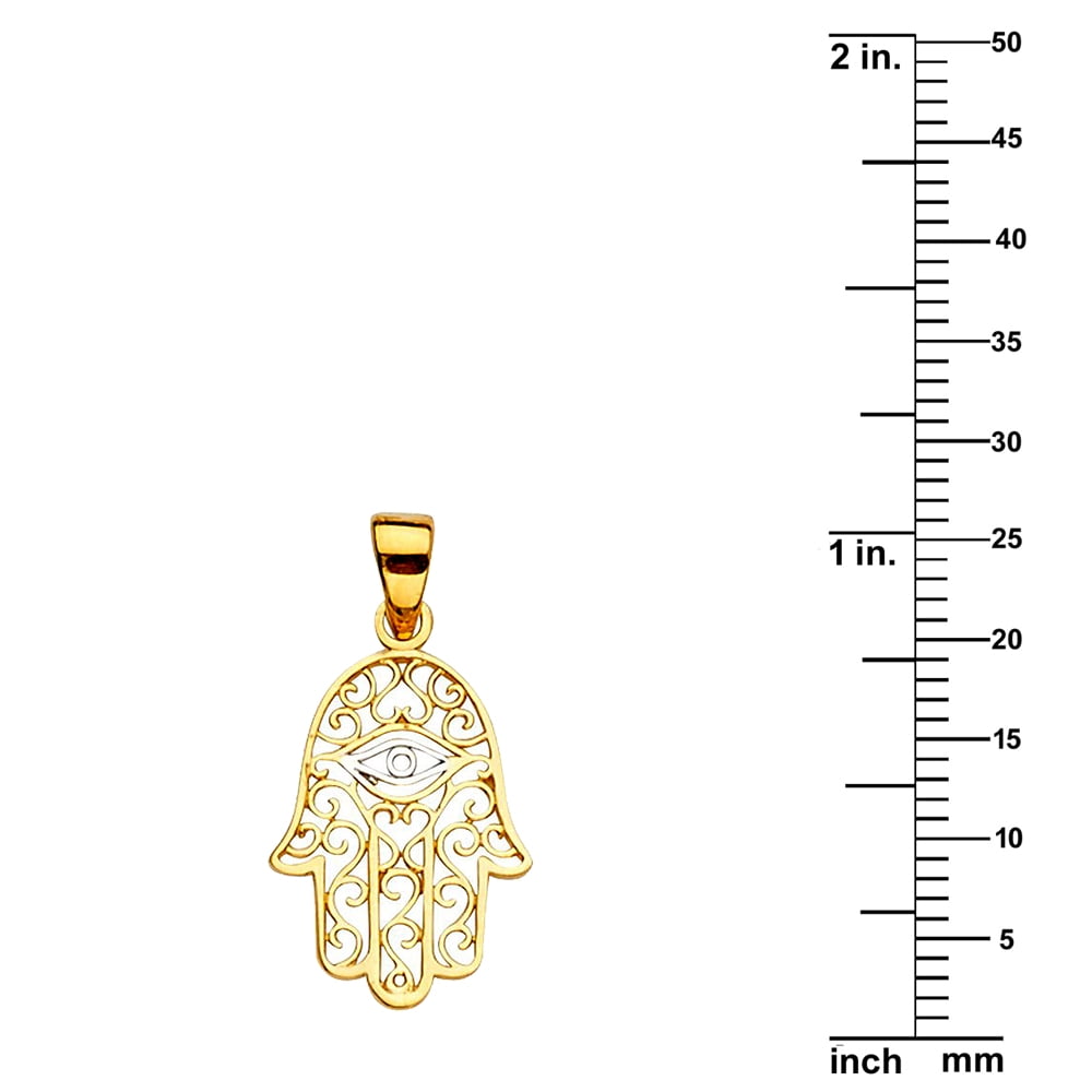 Genuine 14K Two-Tone Gold Filigree Hand of Fatima Hamsa Pendant – 0.82" Religious Charm for Men or Women, Spiritual Protection Jewelry