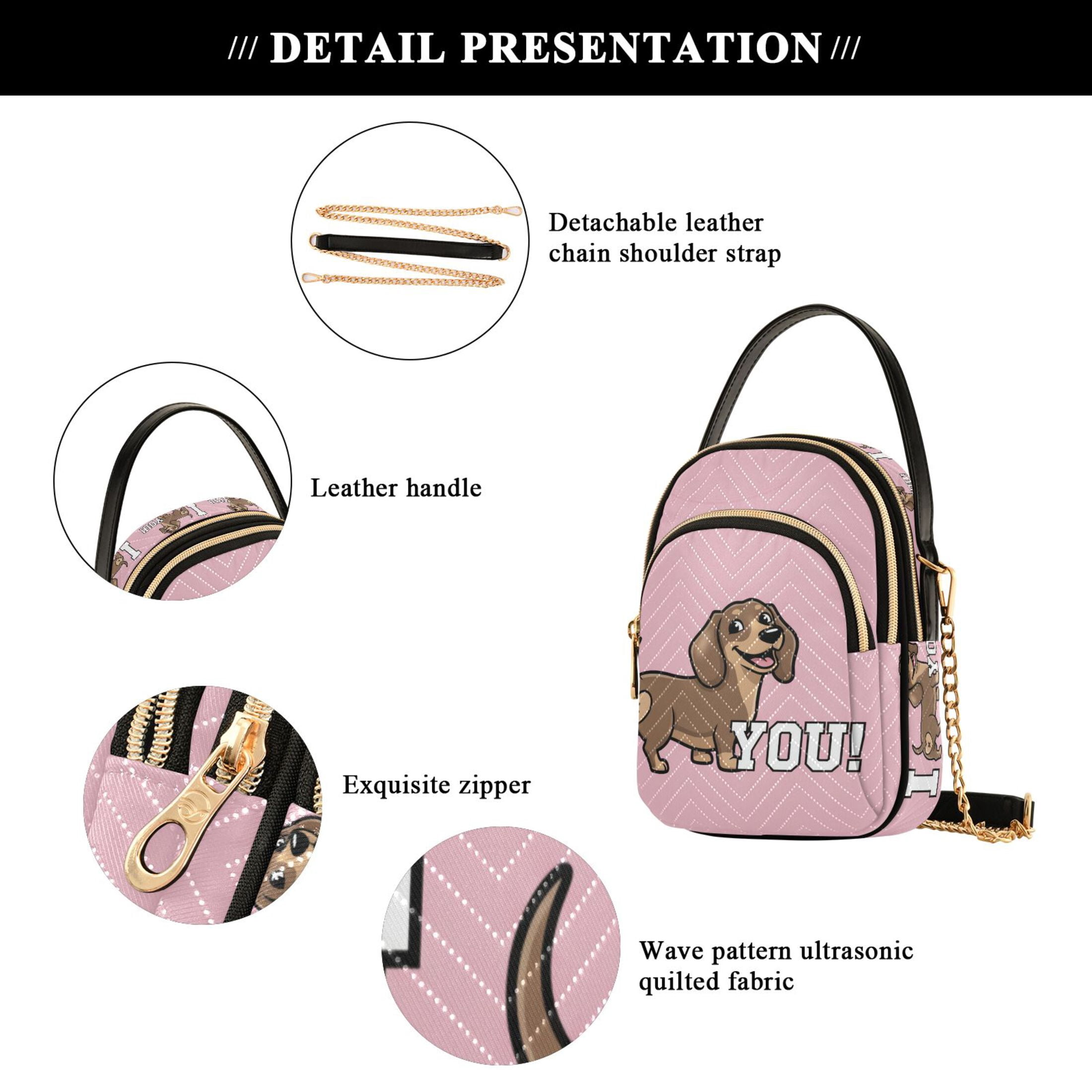 Small Crossbody Bags for Women Cute Dachshund Puppy Dog Cute Cell Phone Wallet Multi Zipper Pockets Purse Handbag
