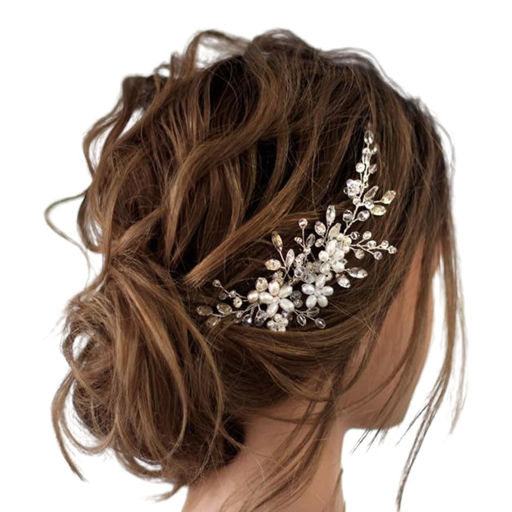 Bridal Wedding Hair Comb Pearl Flower Hair Piece Rhinestone Women s Bridal Hair Accessories Silver Walmart