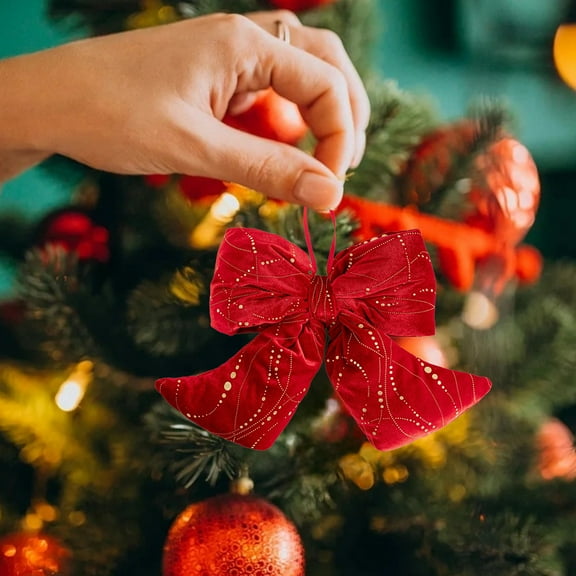 YOHAVEN Christmas Bows Decorations Velvet Red Tree Topper Large Holiday Ornaments 12"-18" Classic Xmas Bow Pendant for Christmas Tree Wreath Door Garland Wall Party Supplies Decor