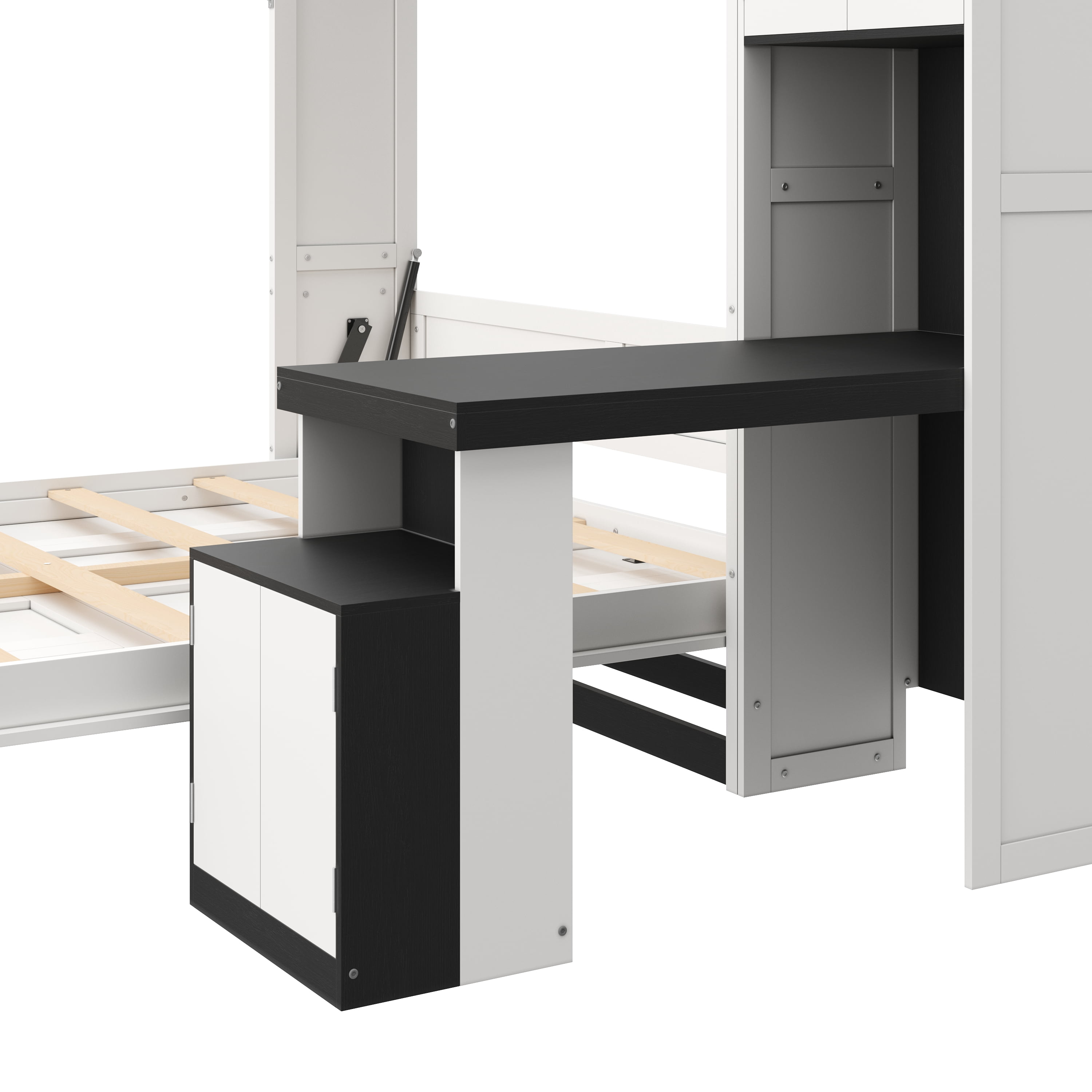 Full Size Murphy Bed with Desk and Storage Shelves and Cabinets for Small Space, Guest Room