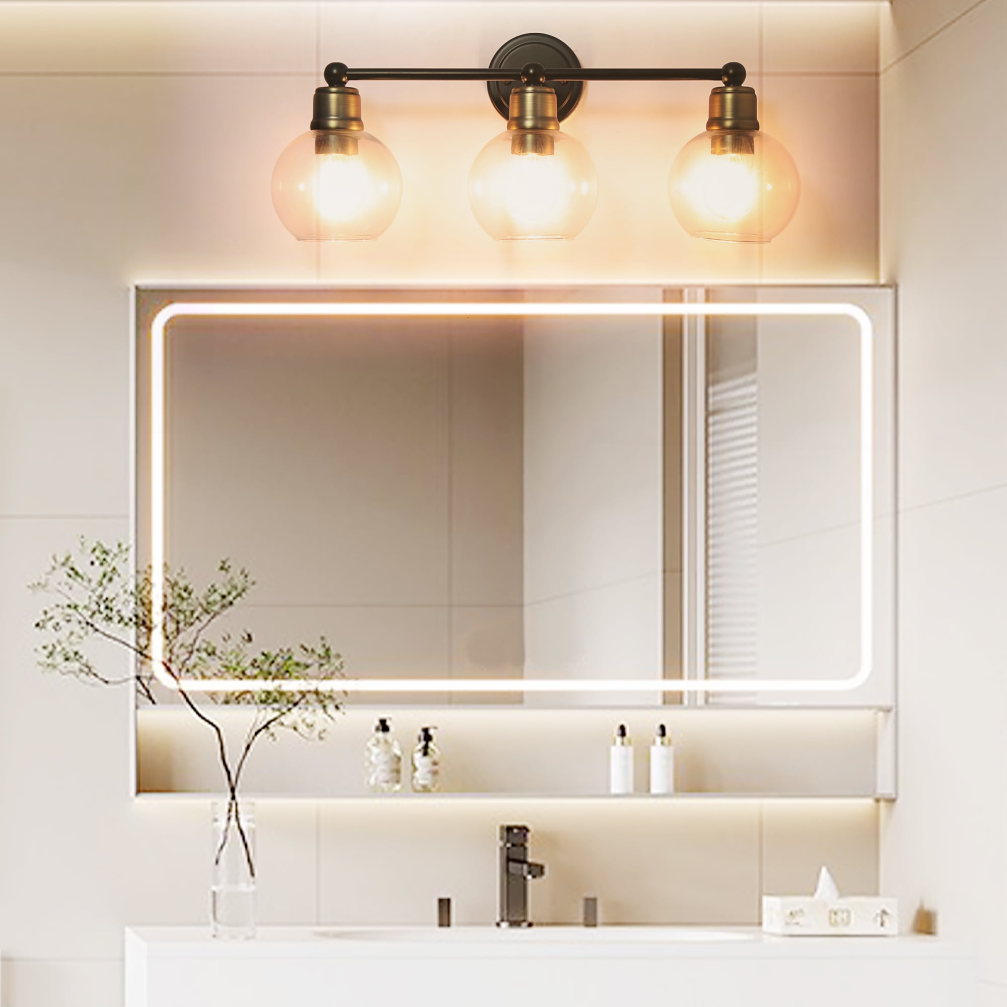 Modern Elegant 24" Black 3-Light Bathroom Stylish Vanity Light Fixture,  Wall Lamps Over Mirror, Clear Glass Shade,  Wall Sconces For Bathroom, Living Room, Kitchen, Corridor,  Bedroom