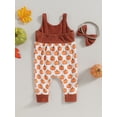 thumbnail image 3 of Wassery Infant Baby Girls Halloween Jumpsuits Sleeveless Pumpkin Print Romper Overalls Headband Set 3 6 12 18 Months Newborn Spring Autumn Round Neck Bodysuits, 3 of 7
