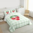 thumbnail image 3 of jejeloiu Kawaii Cherry Queen Comforter Set,Modern Geometric Plaid Bedding Sets,Red Green Bedding Comforter Set For Girls Teens,Ultra Soft Home Decor Reversible,3 Pieces, 3 of 8
