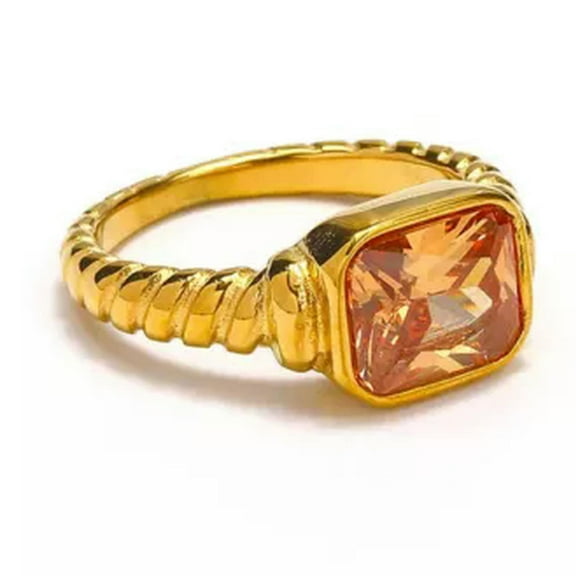 GKNET Light Luxury Rectangular Zircon Croissant Twisted Spiral Rings Size 6-10