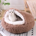thumbnail image 4 of Cama redonda de felpa suave para mascotas, cama para gatos, sueño mejorado, cojín esponjoso para perros, cama cueva para gatos, 4 of 6