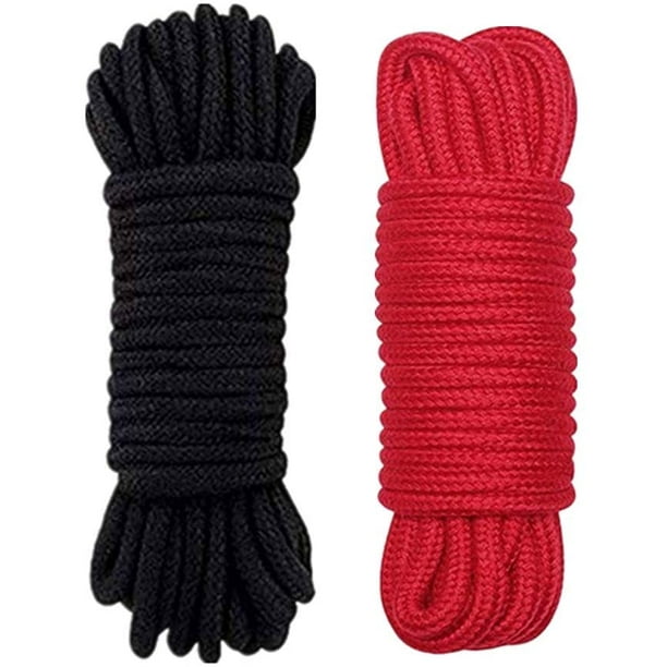 Soft Rope Cord, 2Pcs 10 M/33 Feet 8 MM All Purpose Cotton Rope Craft Rope  Thick Cotton Twisted Cord (Black red) 