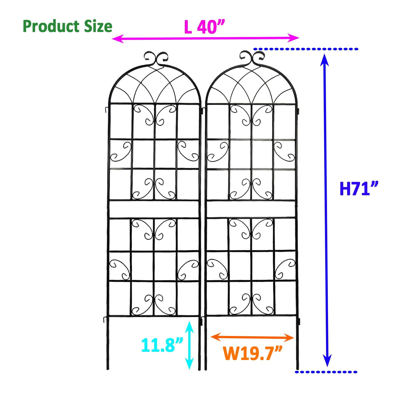 MAYEERTY 2 Pack Metal Garden Trellis 71 x 19.7 Inch Rustproof Climbing Plants Support Black Outdoor Flower