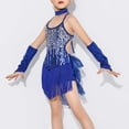thumbnail image 4 of XXWXYD Girls Sequin Tassel Dress Latin Dance Skirt Sparkling Ballet Tan𝑔o Dancewear 5-14 Years Competition Performance Stage Costum𝖾 Glittery, 4 of 9