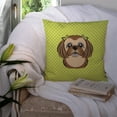 thumbnail image 3 of Checkerboard Lime Green Chocolate Brown Shih Tzu Fabric Decorative Pillow, 3 of 4