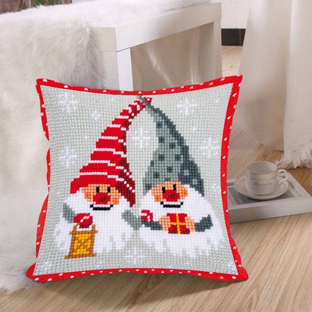 Christmas Gnome Pillow Case Cross Stitch Kits Stamped 11CT DIY Embroidery  Gifts