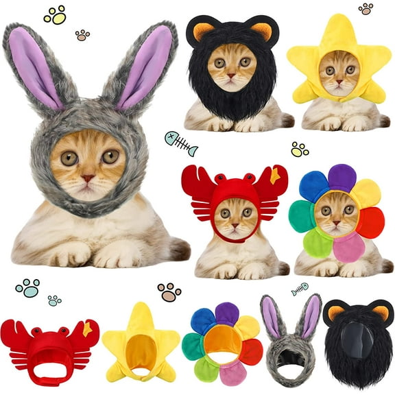 Cat Hat Cute Pet Hat Bunny Rabbit Hat with Ears Headwear Lion Mane Cap Valentine New Years Day Party Accessory for Kitten Puppy Dress up Adjustable Birthday Hat