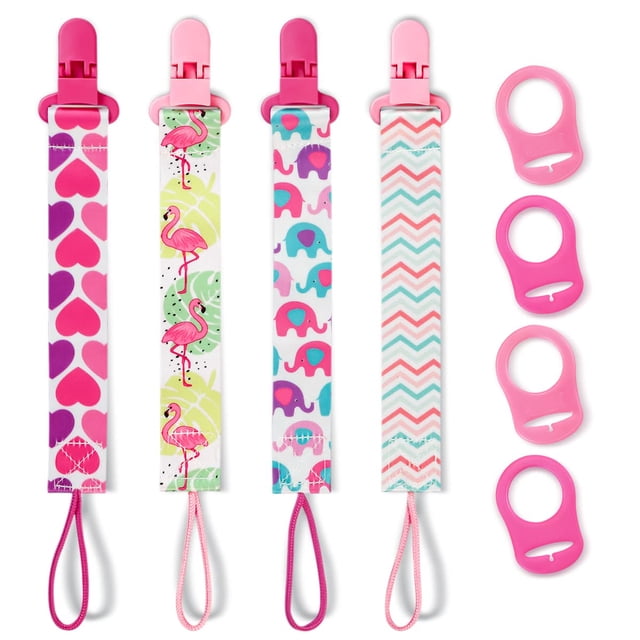 Paquete de 4 clips para chupetes para niñas con adaptadores Hunxuo