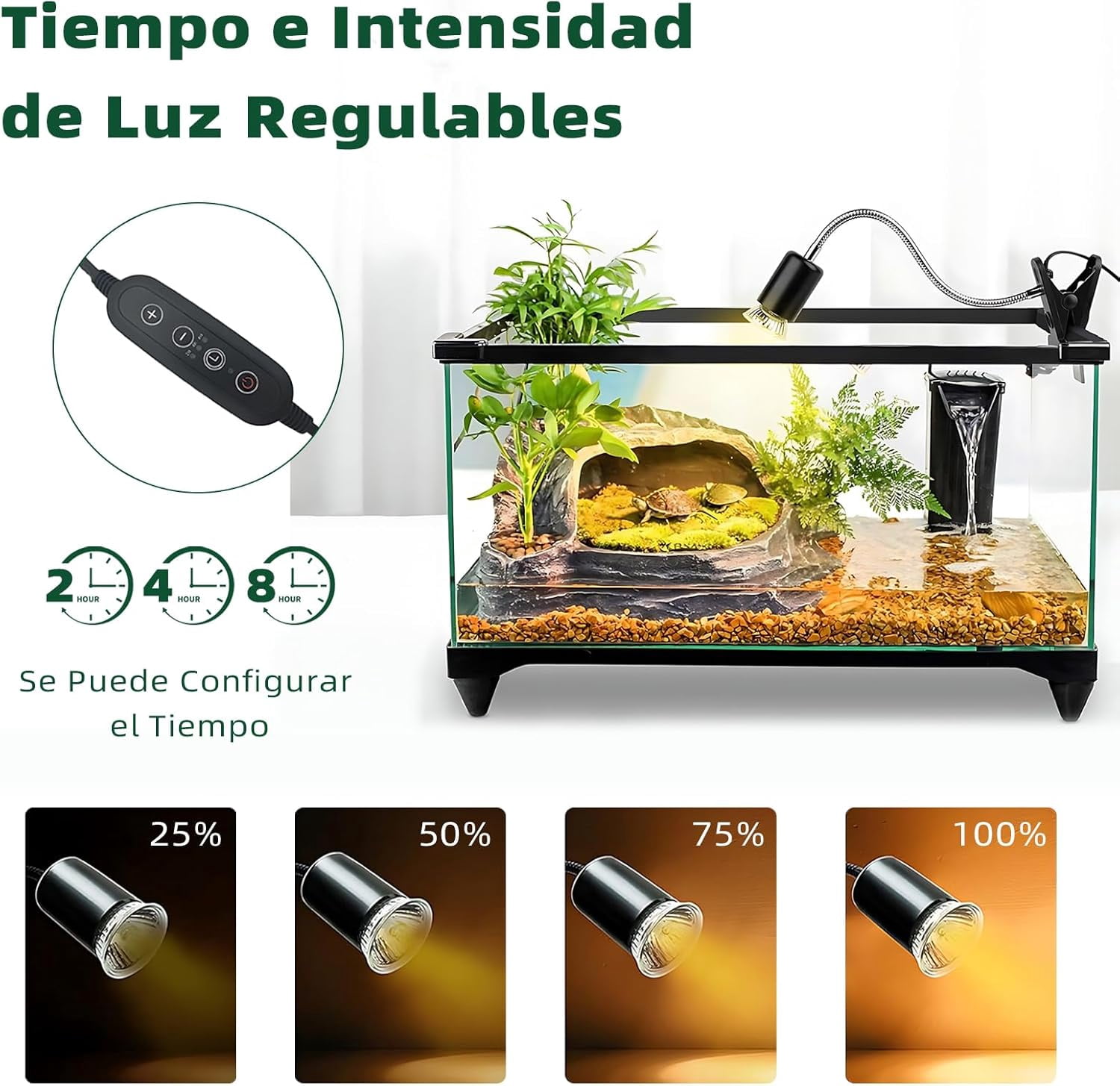 Turtle lamp, UVB/UVA lamp for turtles, with adjustable light switches and timer, can be rotated 360 degrees, with clip accessories, suitable for turtles and reptiles