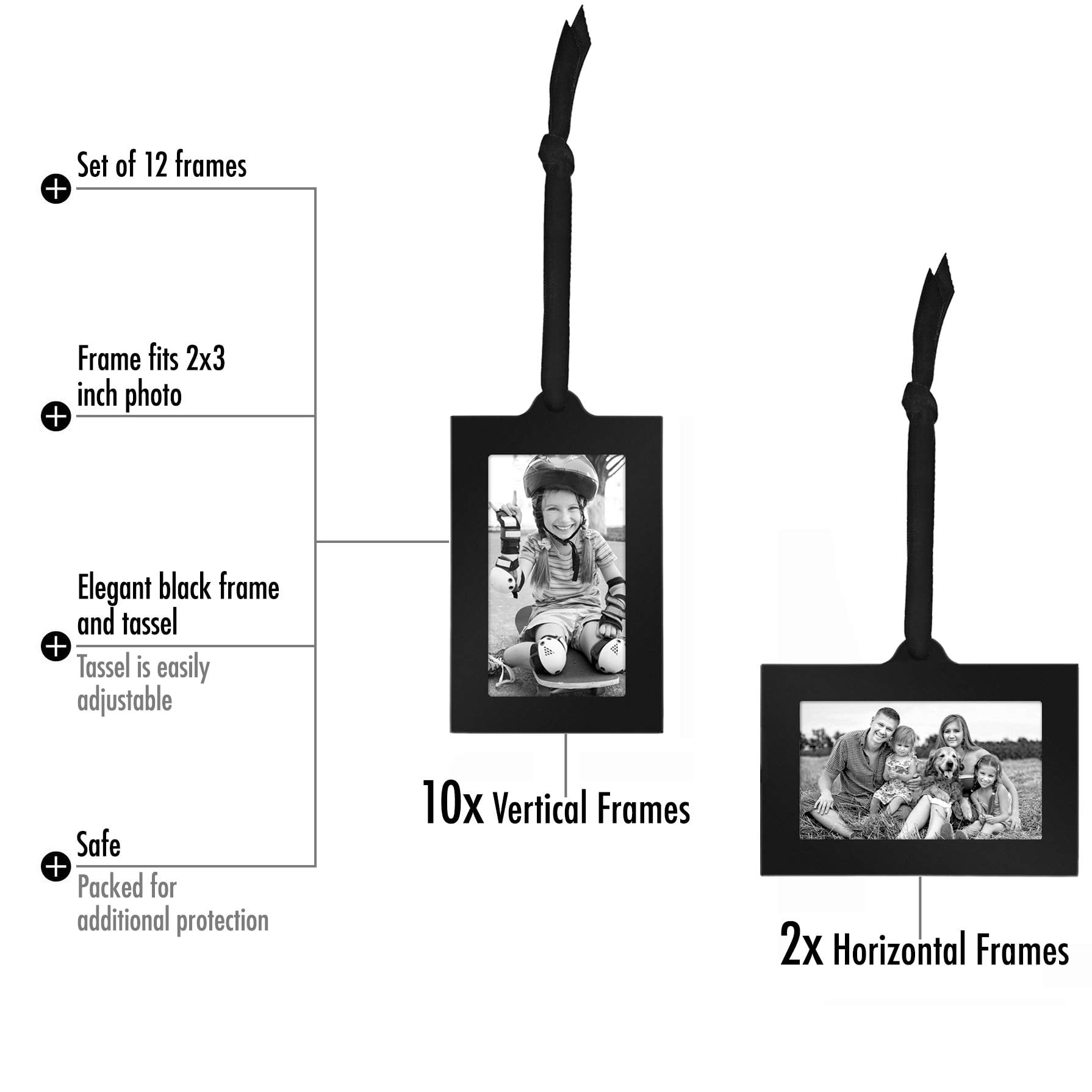 Americanflat Family Tree, 22" with 12 Hanging Mini Picture Frames for Wallet Size 2" x 3" Photos, Black with Bronze Leaves