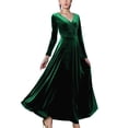 thumbnail image 1 of Vestido largo de terciopelo con mangas largas, vestido largo de fiesta con cuello en V, vestido elegante de manga larga para mujer, solución innovadora, 1 of 4